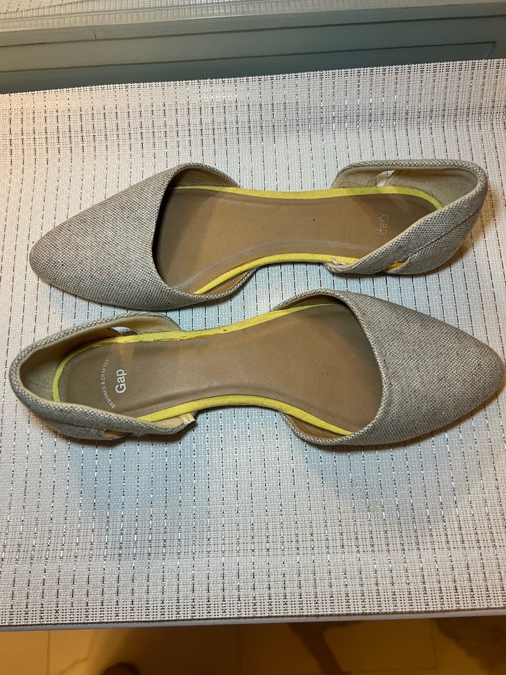 GAP Tan Pointed-Toe D'Orsay Flats with Yellow Trim